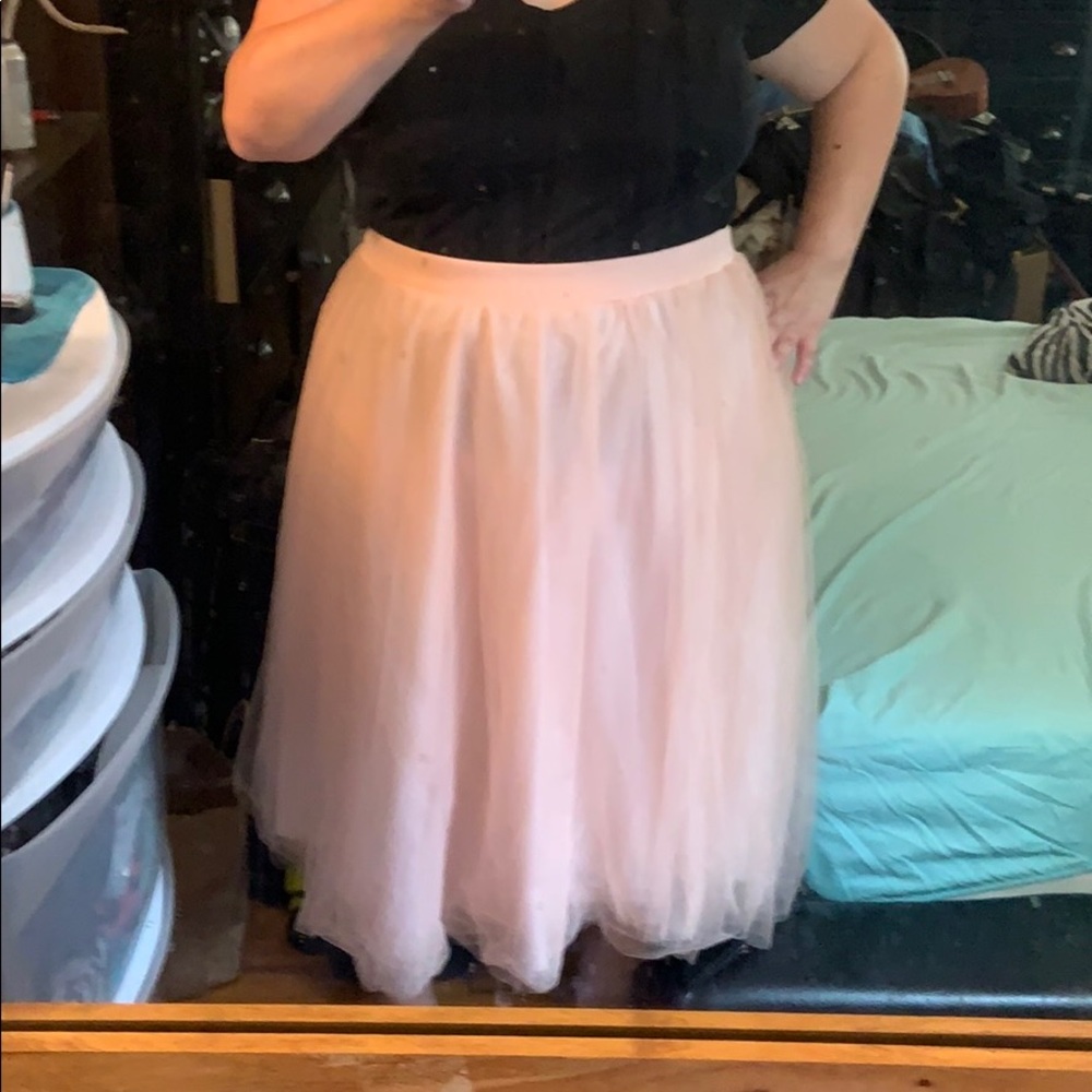 Peachy Pink Tulle Midi Skirt